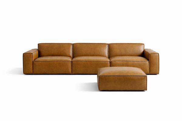 Abraham Leather 3 Seater Extended Sofa (123") with Ottoman
